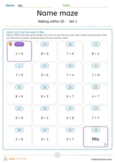 Name maze: follow the right answers to their name