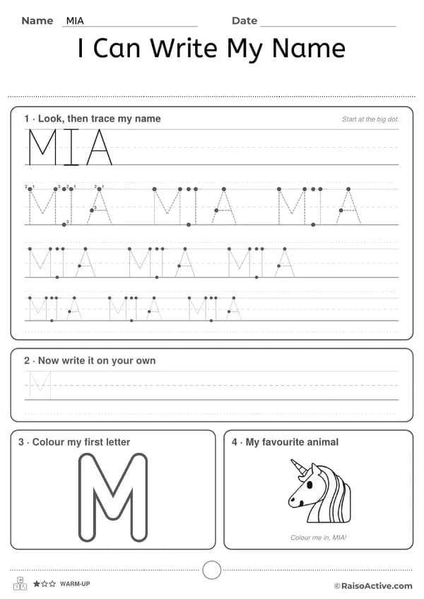 All capitals, in black & white: “MIA” with a unicorn to colour