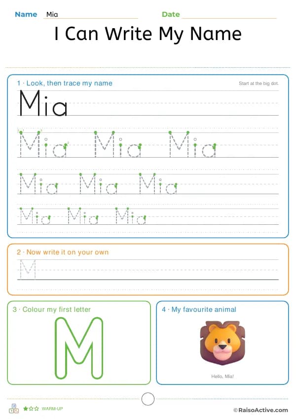 Capital first, in colour: “Mia” with a lion