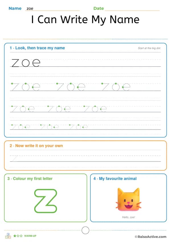 All small letters: “zoe” with a cat