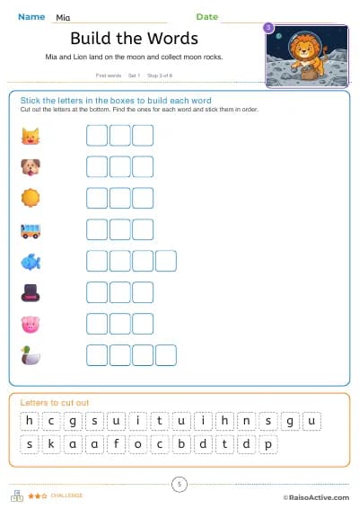 First words: cut out the letters and build the words