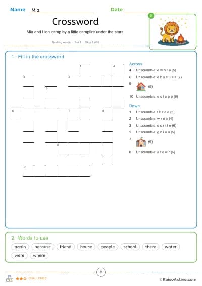 A crossword with picture clues and mixed-up letters