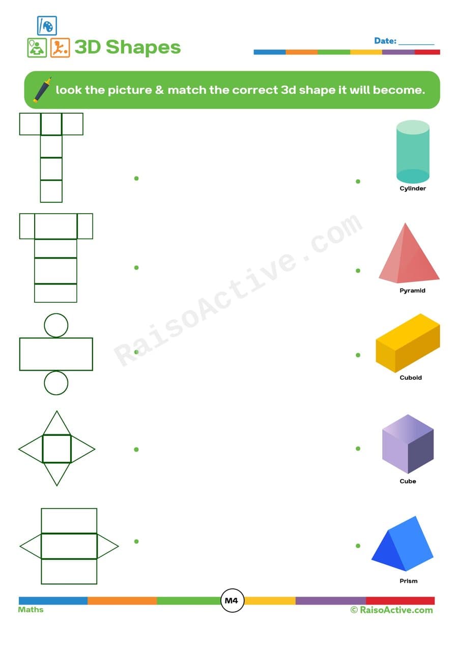 3D Shapes Matching Worksheet for Preschoolers