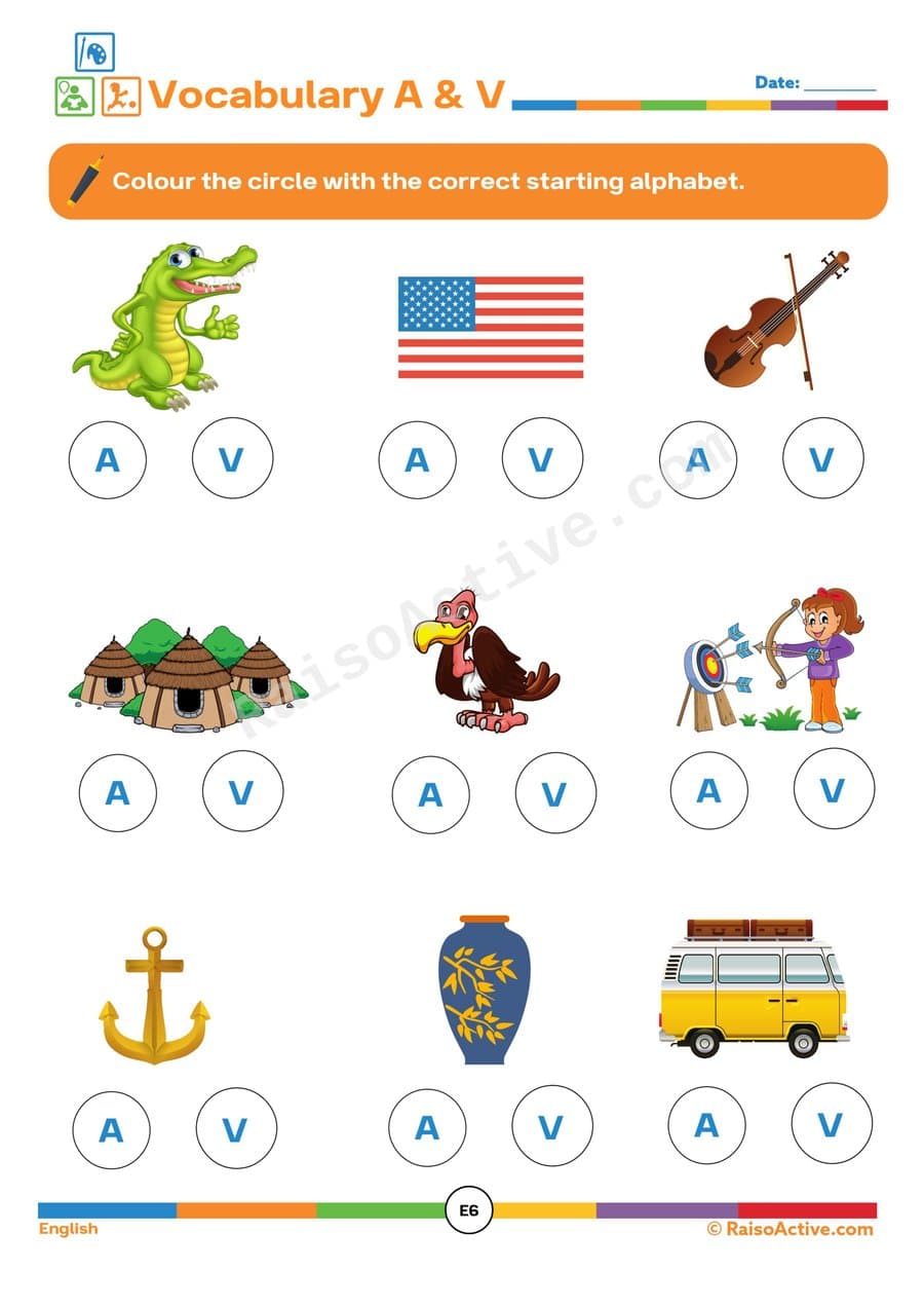 A & V Alphabet Worksheet: Color the Correct Letter!