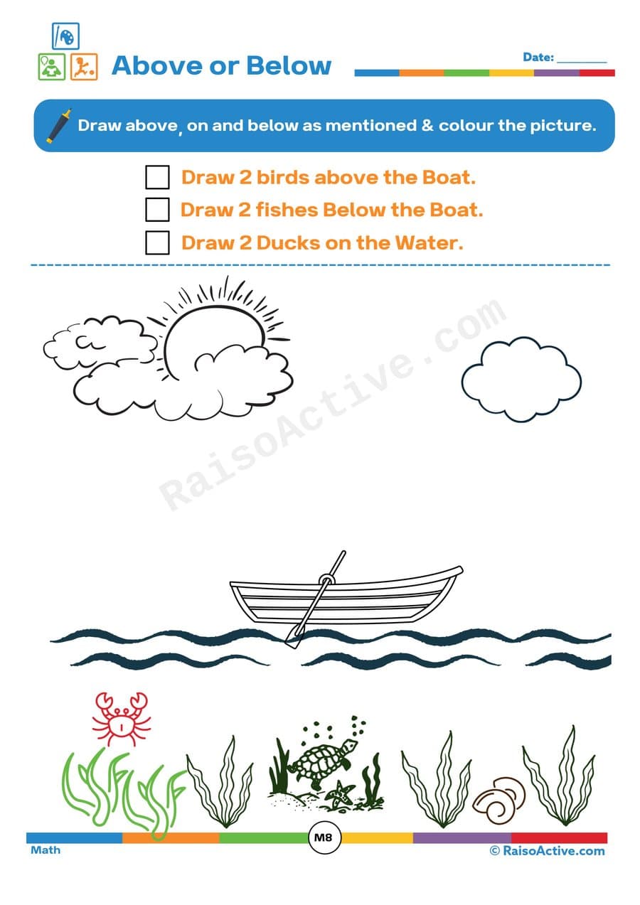 Above or Below Worksheet: Draw and Color!