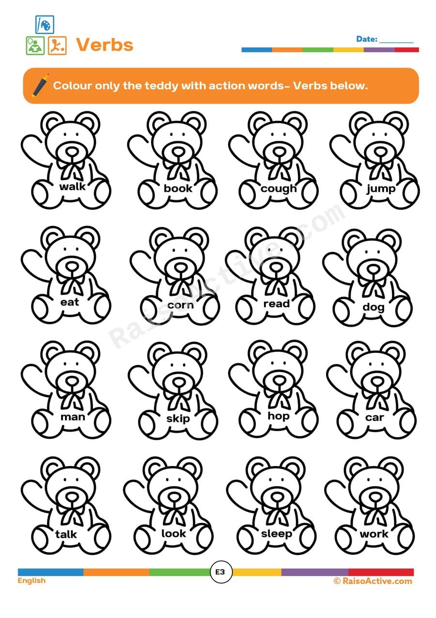 Action Word Coloring Worksheet for Preschoolers