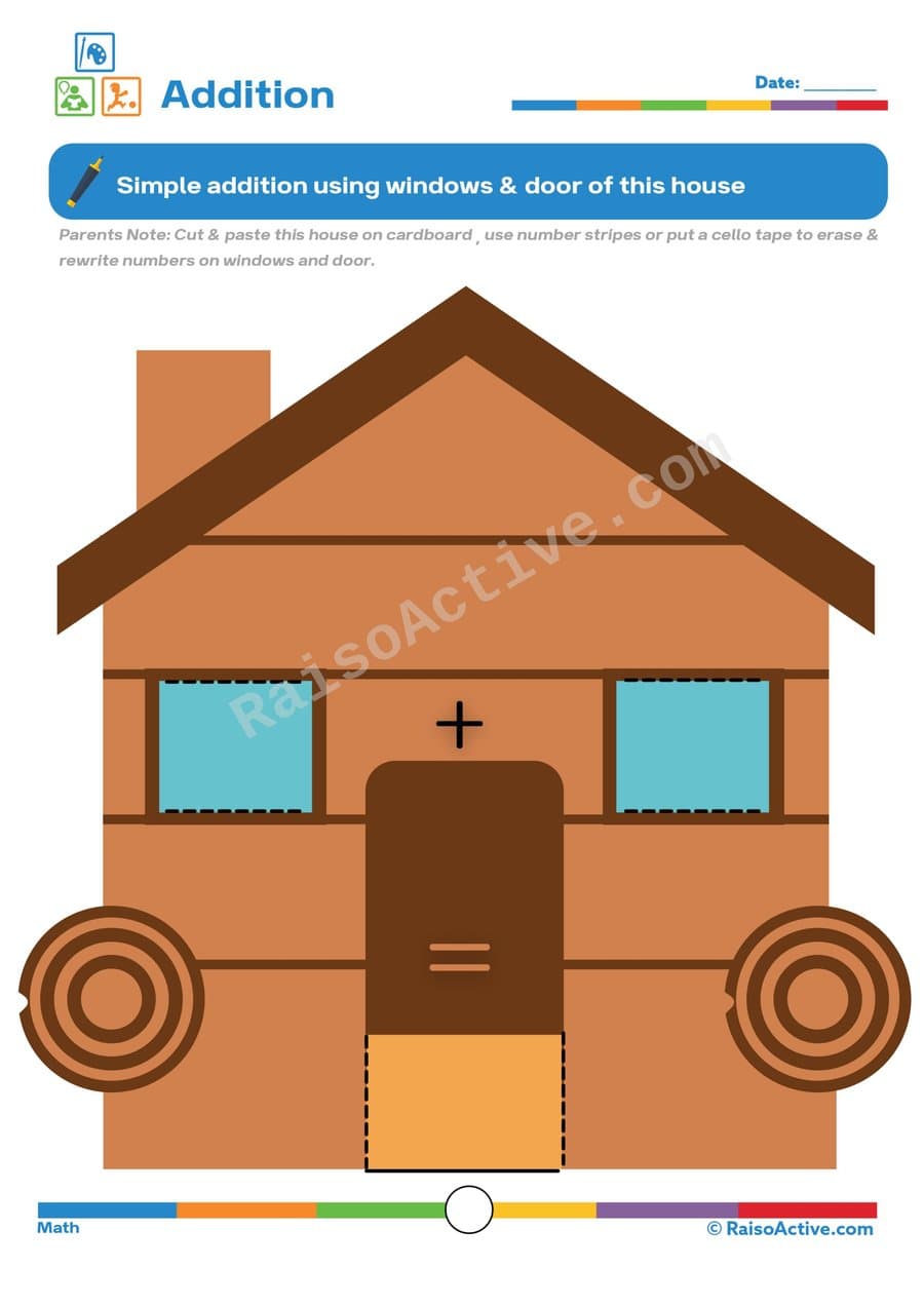 Addition House Worksheet for Preschoolers