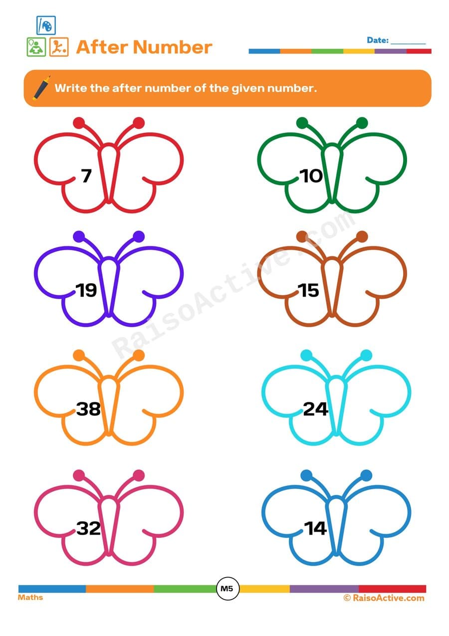 After Number Worksheet: Butterfly Fun!