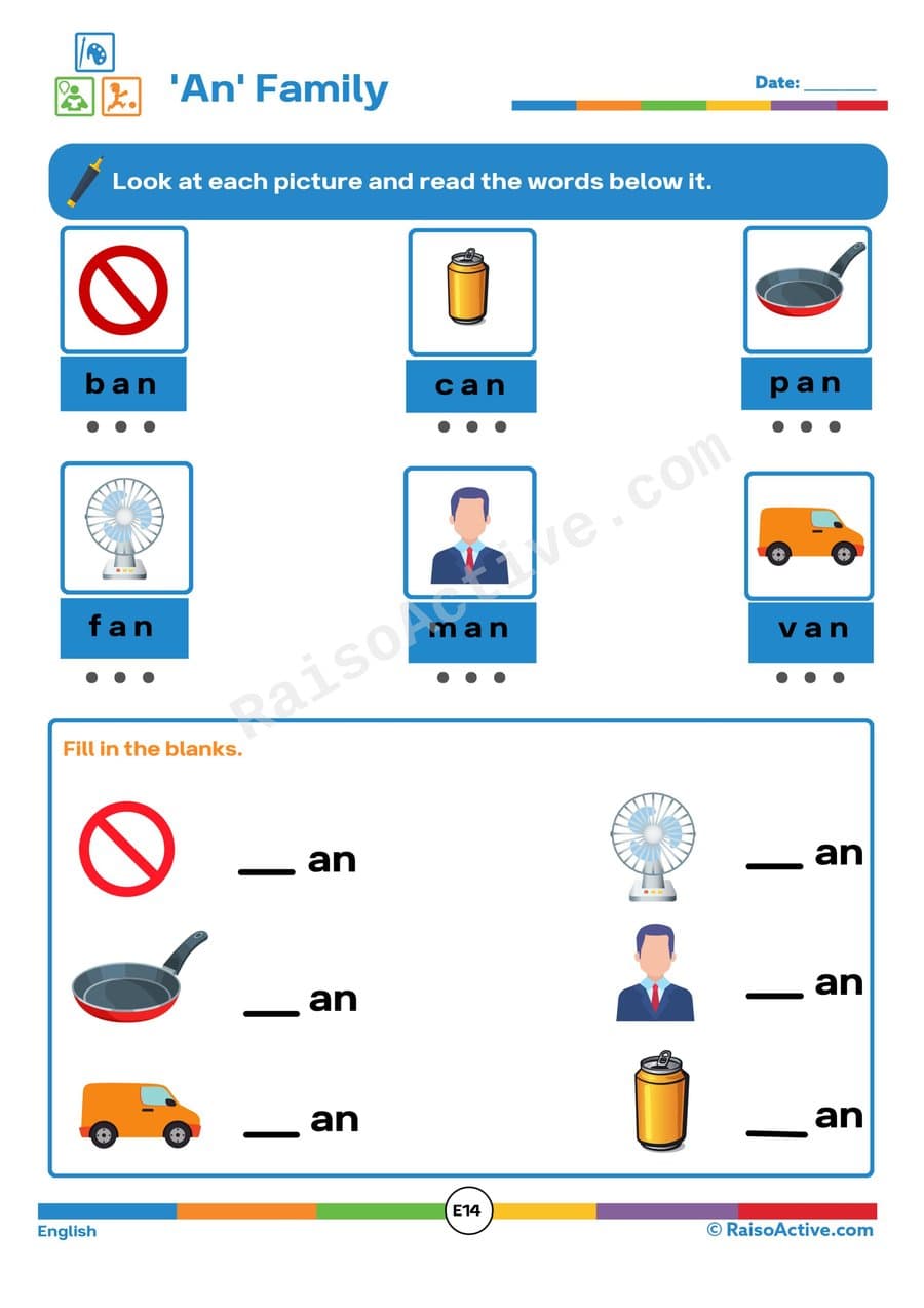 An Family Word Worksheet: Read, Match, and Write!