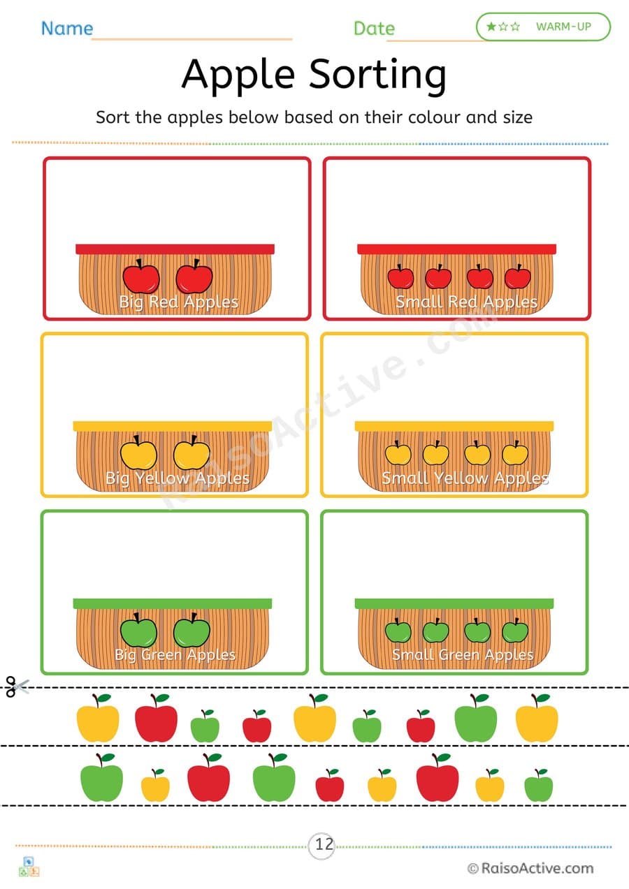 Apple Sorting Worksheet: Color and Size Fun! – free printable sorting worksheet preview