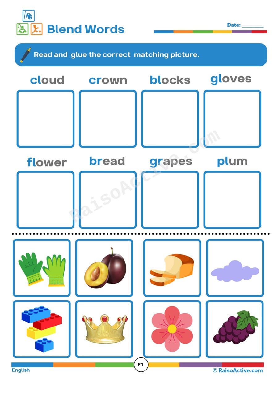 Blend Words Matching Worksheet for Preschoolers