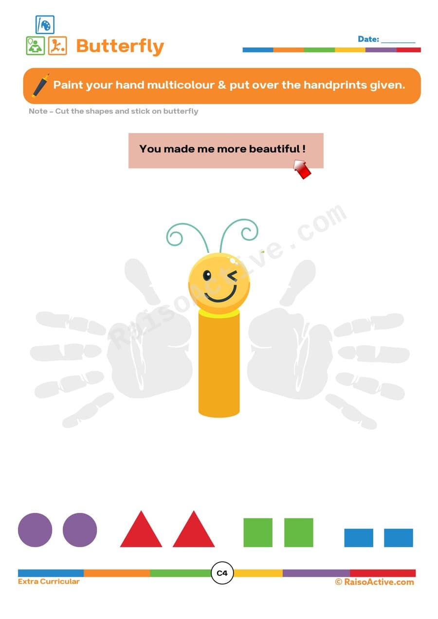 Butterfly Handprint Craft Worksheet for Kids