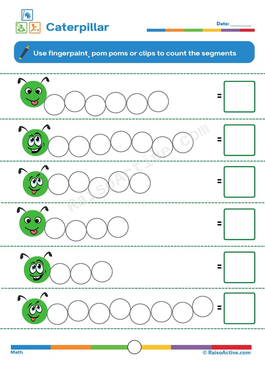 Caterpillar Counting Worksheet for Preschoolers