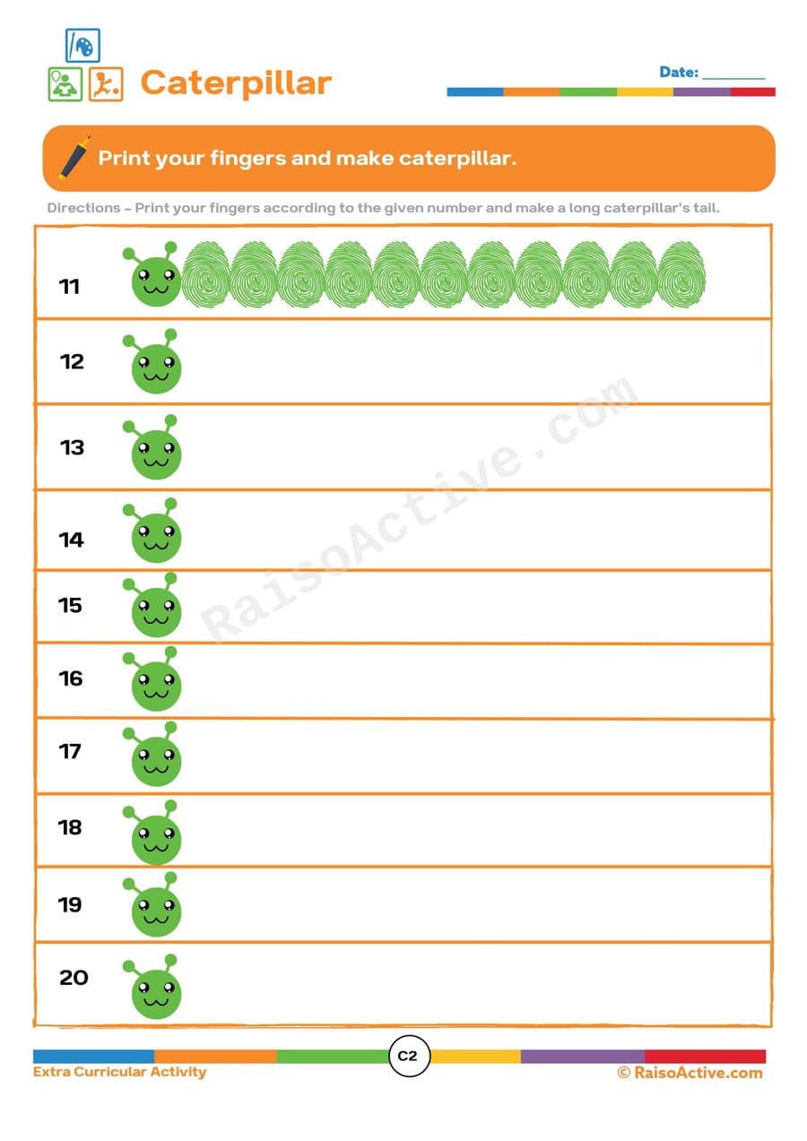 Caterpillar Fingerprint Fun Worksheet for Kids