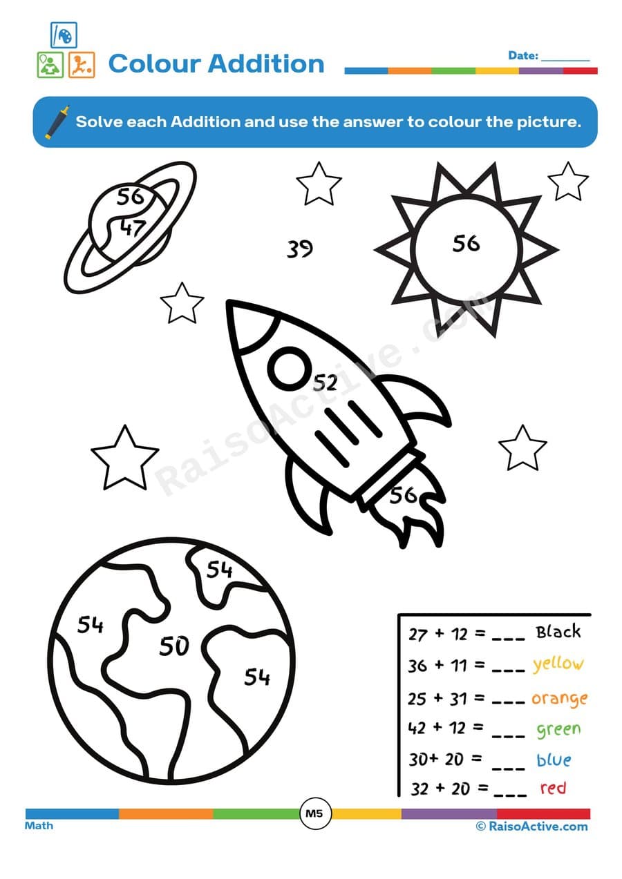 Color Addition Worksheet: Space Adventure!