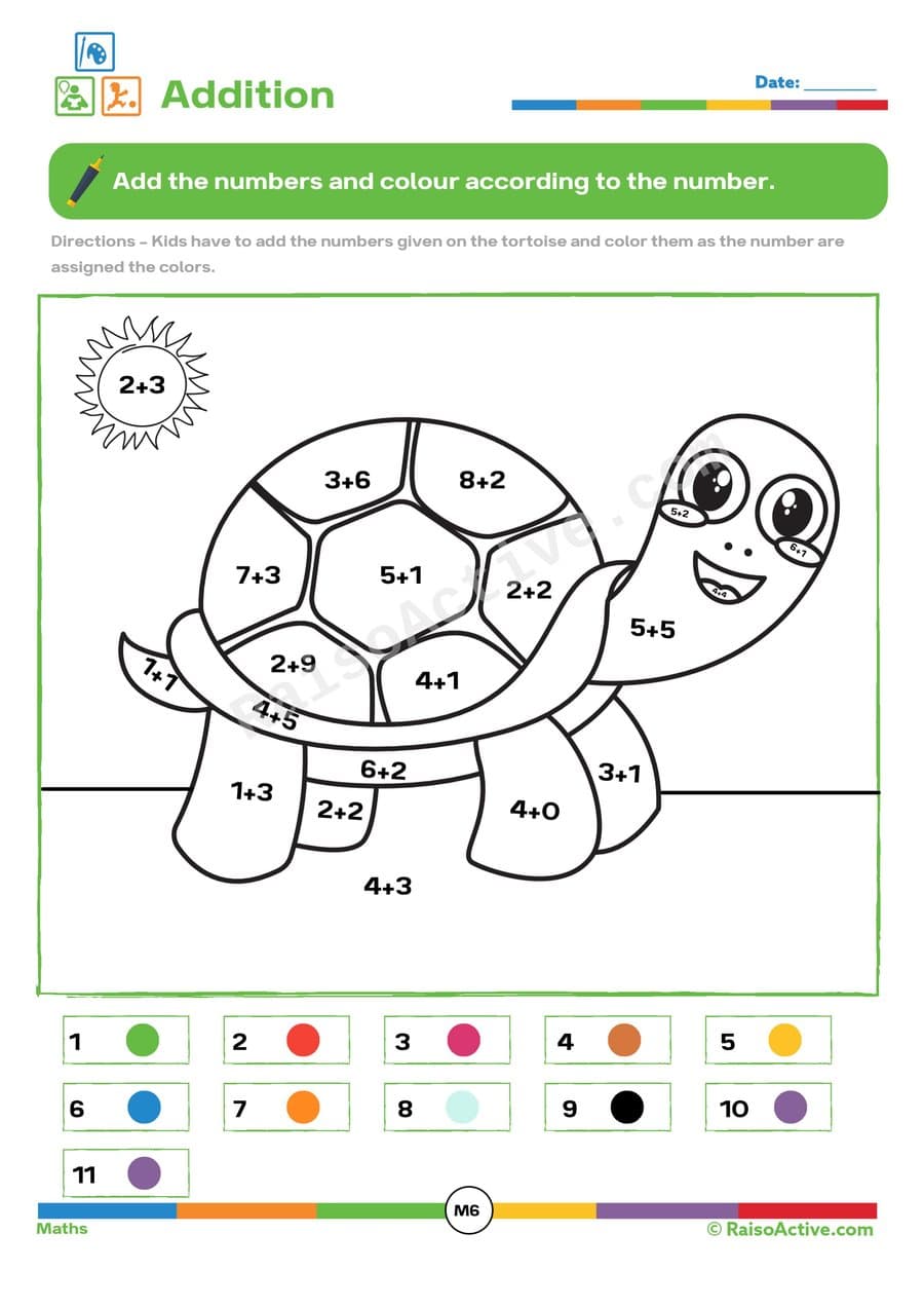 Color by Number Addition Worksheet: The Turtle!
