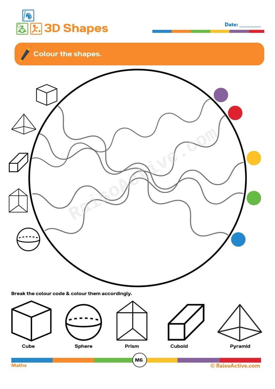 Color the 3D Shapes Worksheet for Kids
