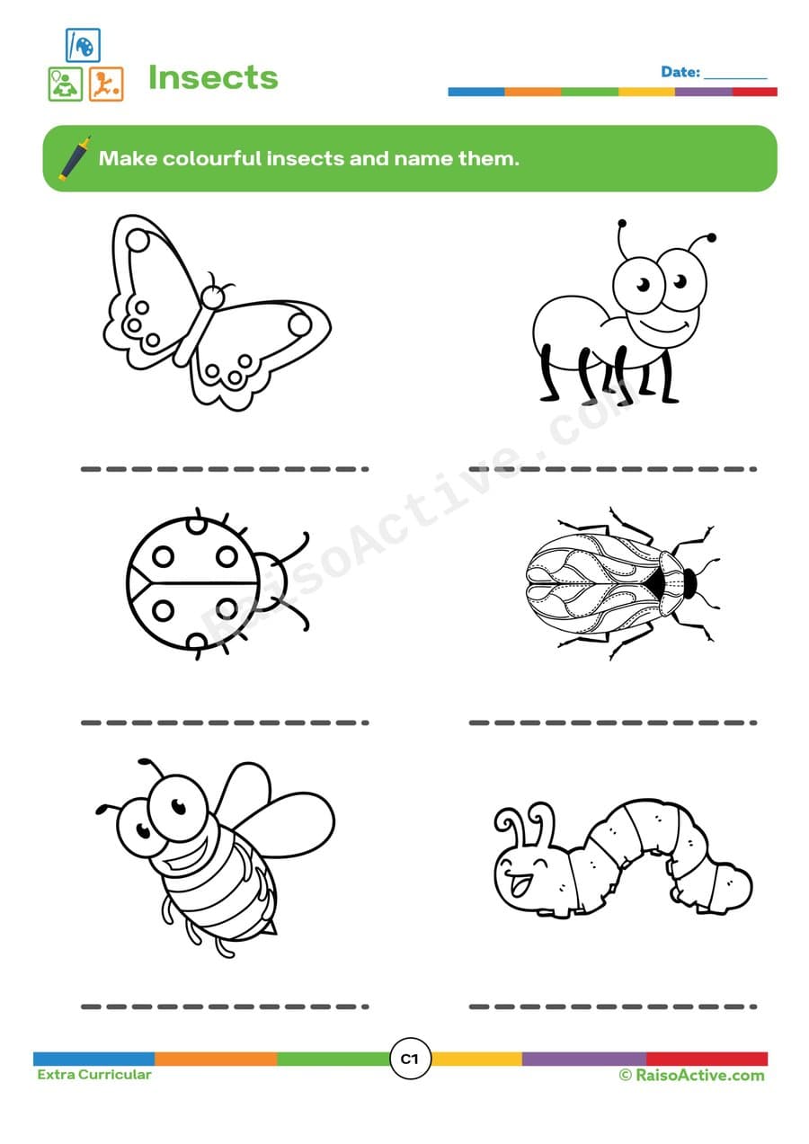 Color the Insects Worksheet for Preschoolers