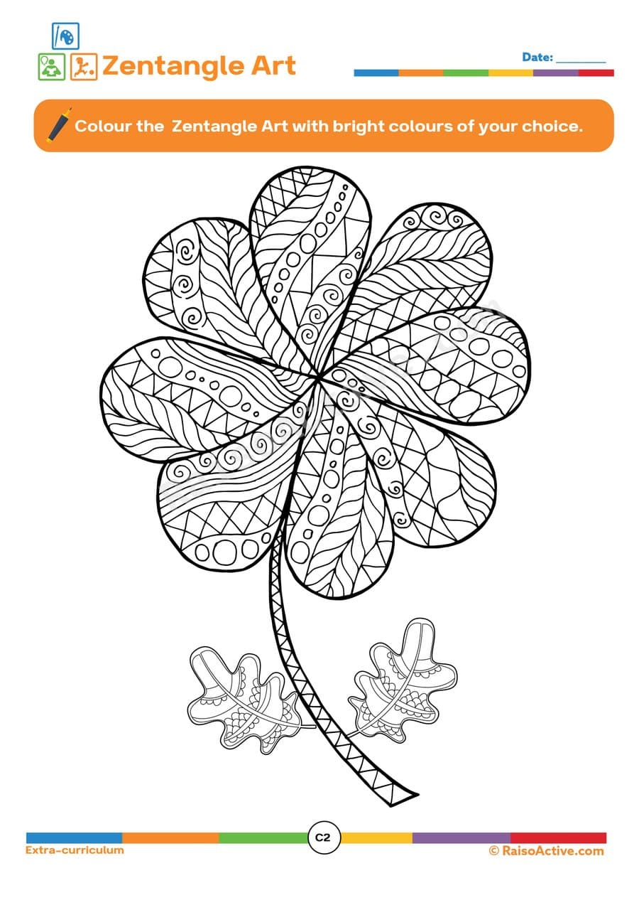 Color the Zentangle Art Worksheet for Kids