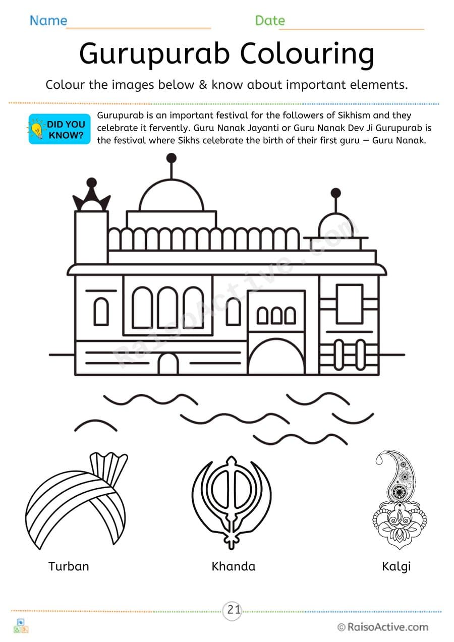 Coloring Gurupurab Worksheet for Kids – free printable coloring worksheet preview