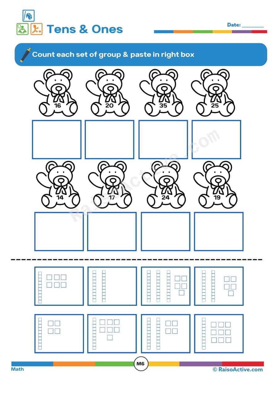 Count and Paste! Tens and Ones Worksheet
