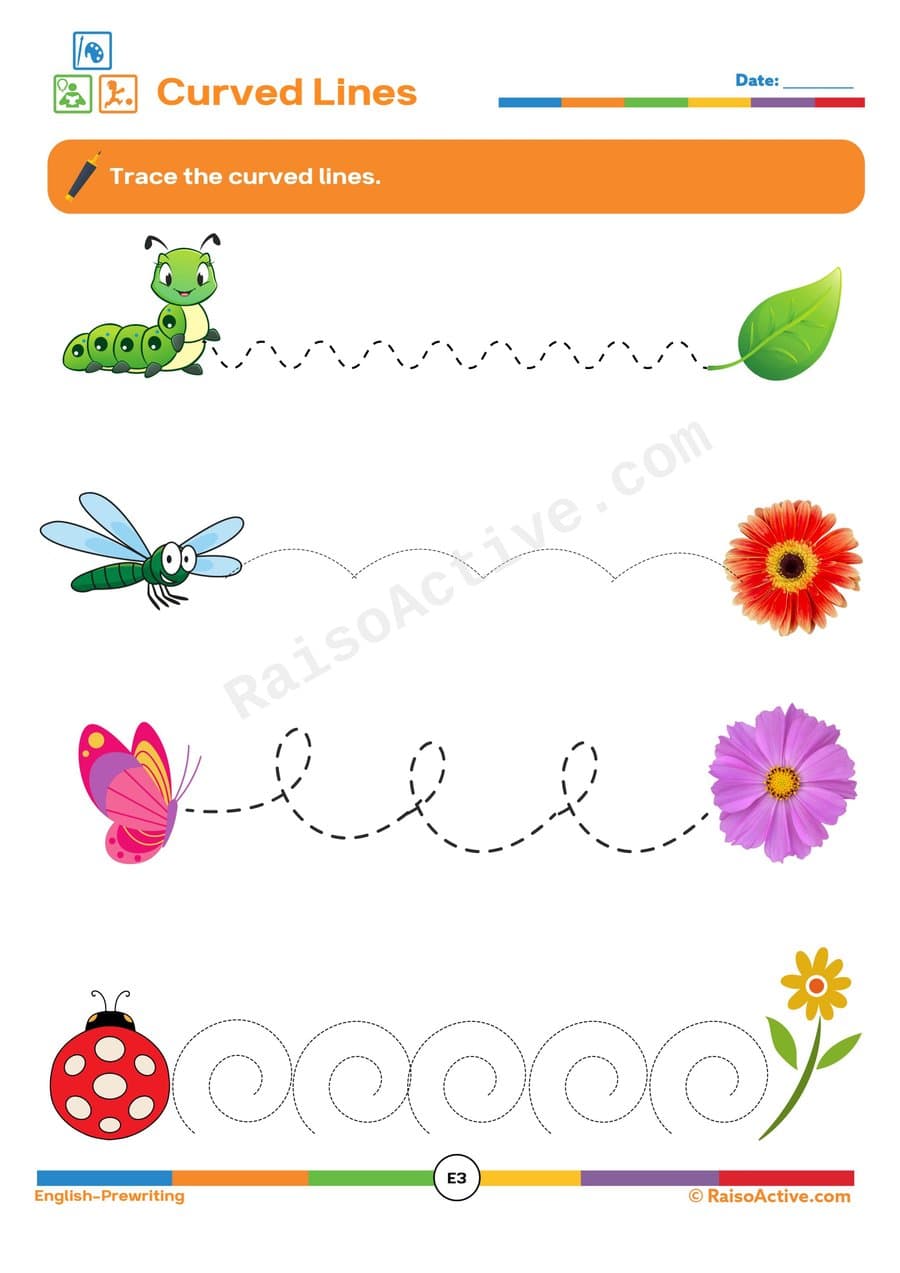 Curved Lines Tracing Worksheet for Preschoolers