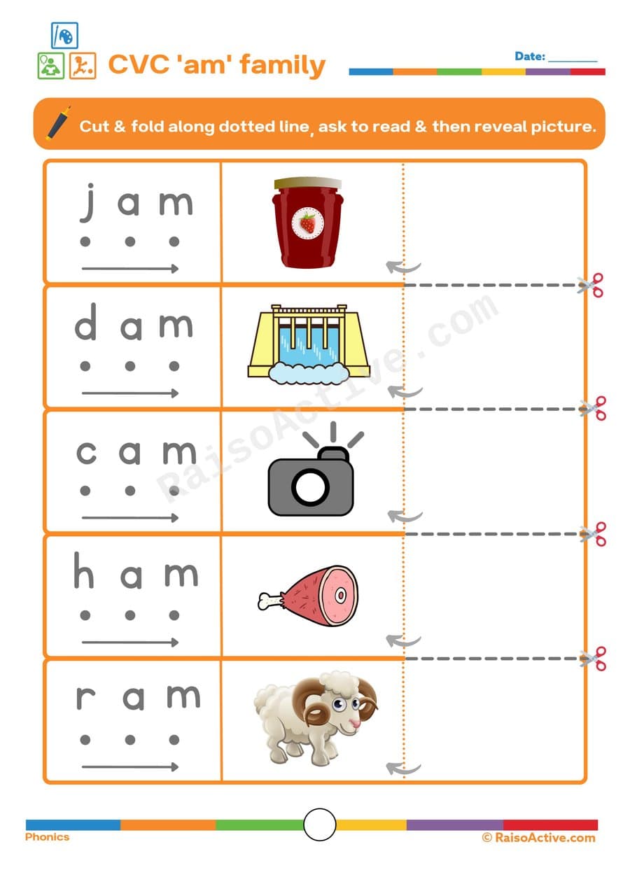 CVC 'am' Family Worksheet: Read, Cut, and Match!