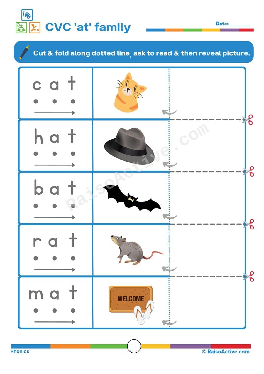 CVC 'at' Family Worksheet: Read, Match, and Reveal!