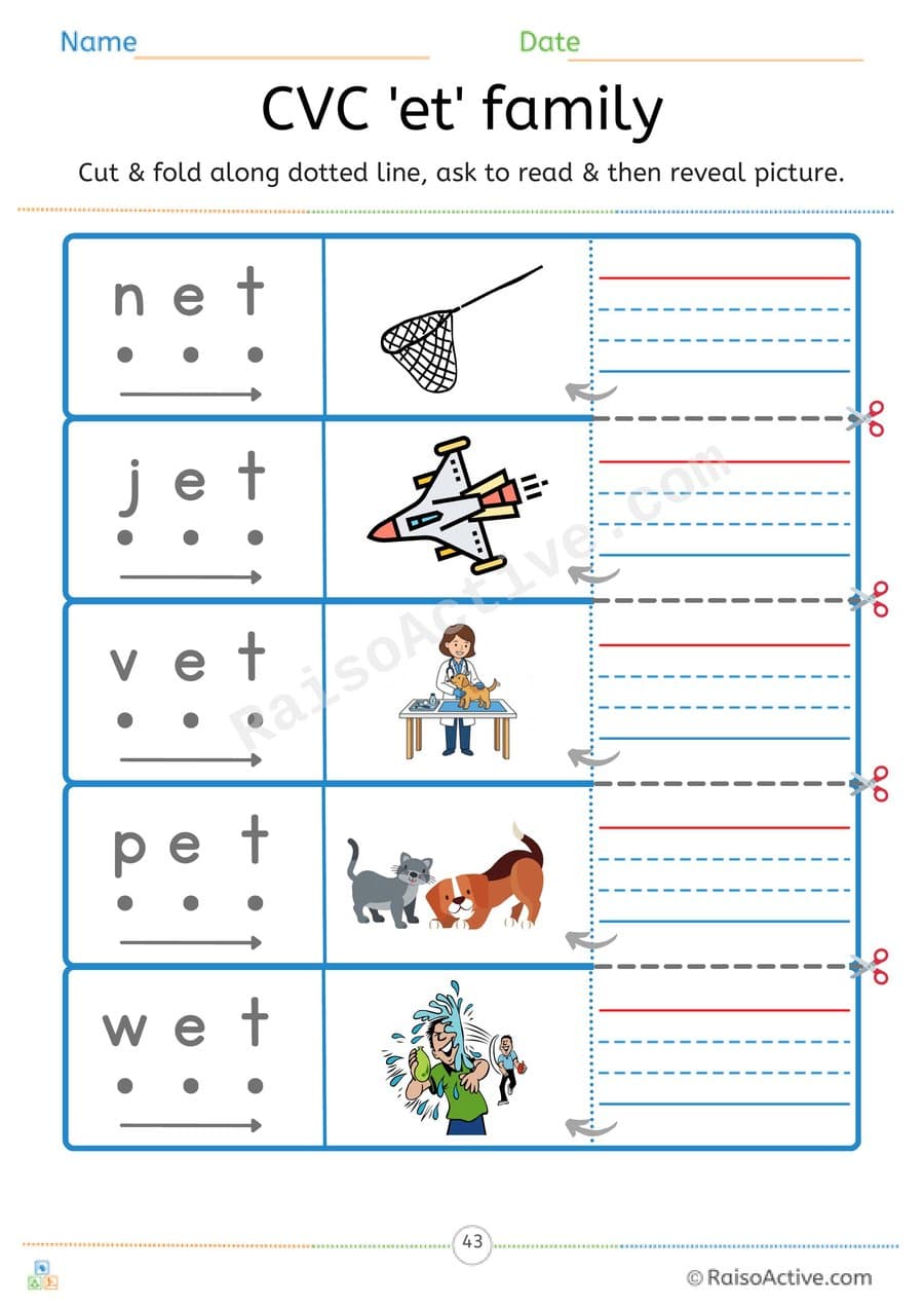 CVC 'et' Word Family Read and Reveal Worksheet – free printable reading worksheet preview