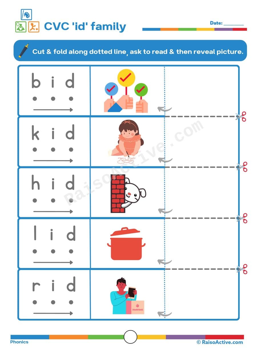 CVC 'id' Family Worksheet: Read and Reveal!