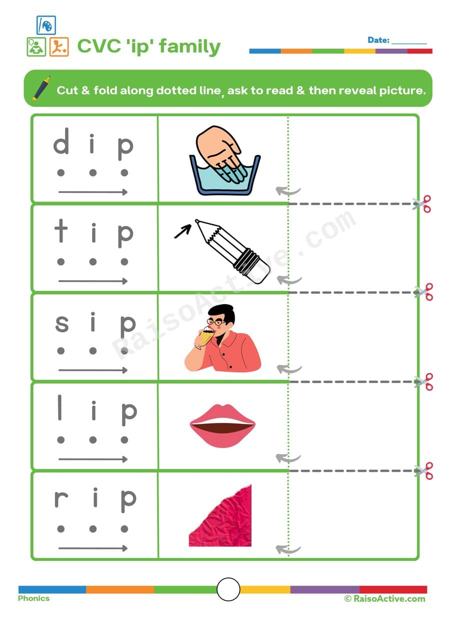 CVC 'ip' Family Worksheet: Read, Match, and Reveal!