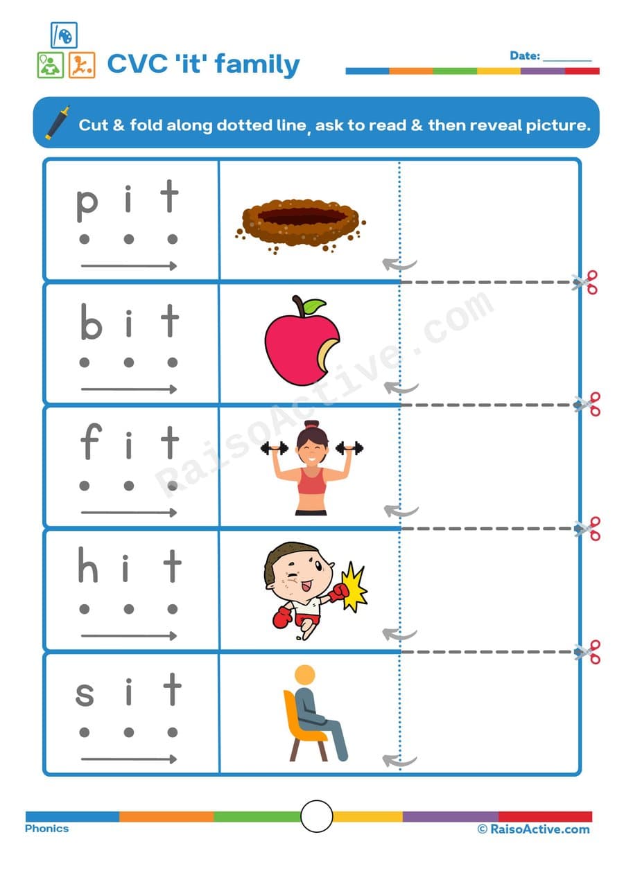 CVC 'it' Family Worksheet: Read, Cut, and Reveal!