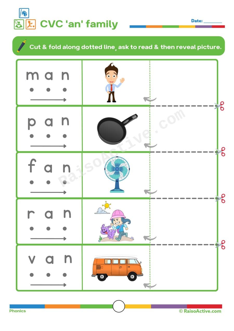 CVC Word Family 'an' Worksheet: Read, Cut, and Match!