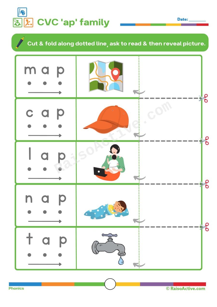 CVC Word Family 'ap' Worksheet: Read, Cut, and Match!