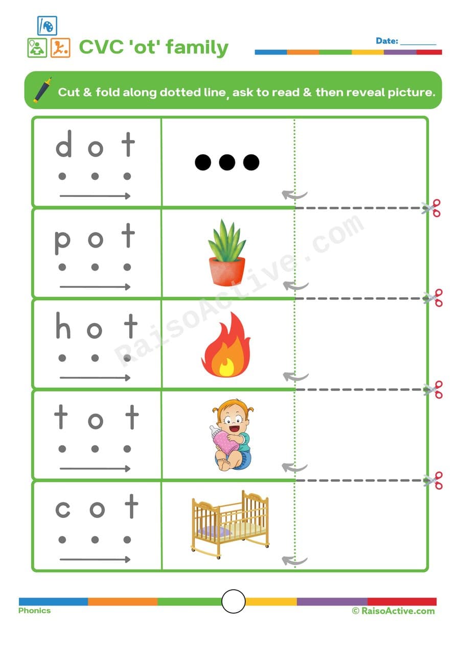 CVC Word Family 'ot' Worksheet: Read, Cut, and Match!