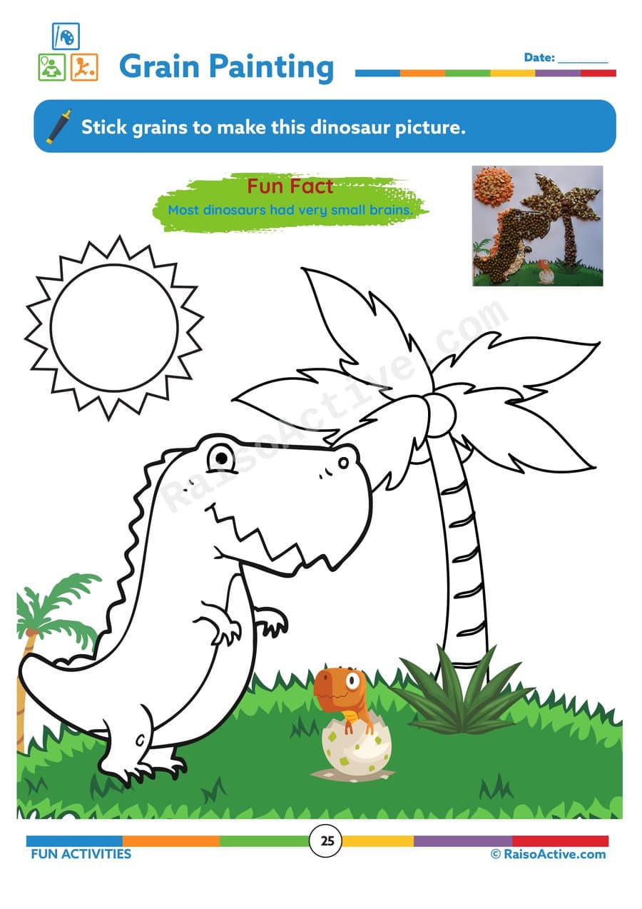 Dinosaur Grain Painting Worksheet for Kids