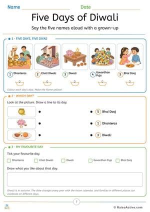 Diwali Fun Time Little Stars Activity Pack: Counting, Rangoli, Crafts & Stories for Ages 4-6, Page 2
