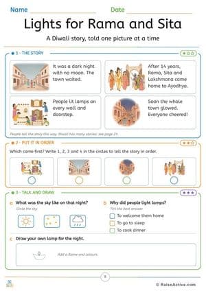 Diwali Fun Time Little Stars Activity Pack: Counting, Rangoli, Crafts & Stories for Ages 4-6, Page 8
