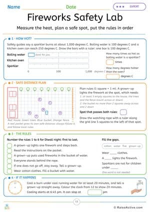 Fireworks Safety Lab: Measure the Heat, Plan a Safe Spot, Order the Rules – free printable learning worksheet preview