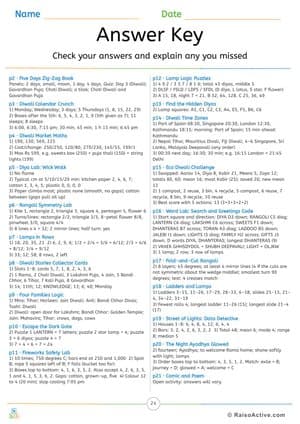 Diwali Light Quest Answer Key with Explanations – free printable reference worksheet preview