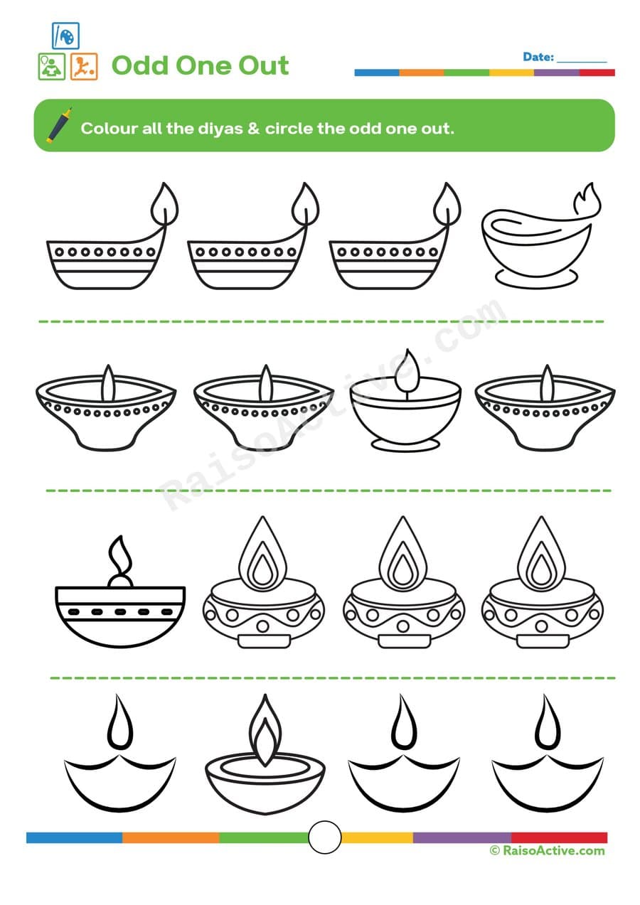 Diya Odd One Out Worksheet for Kids