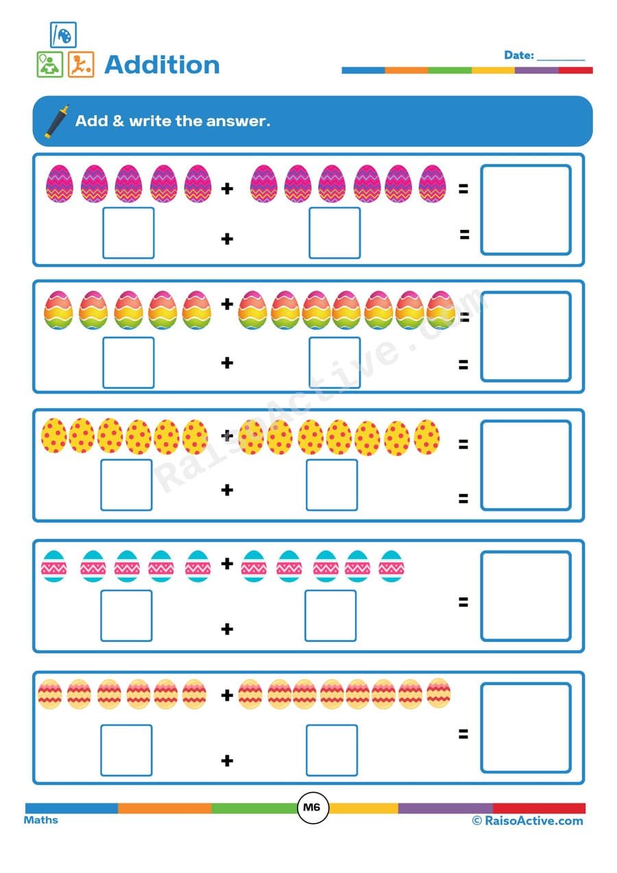 Easter Egg Addition Worksheet for Preschoolers