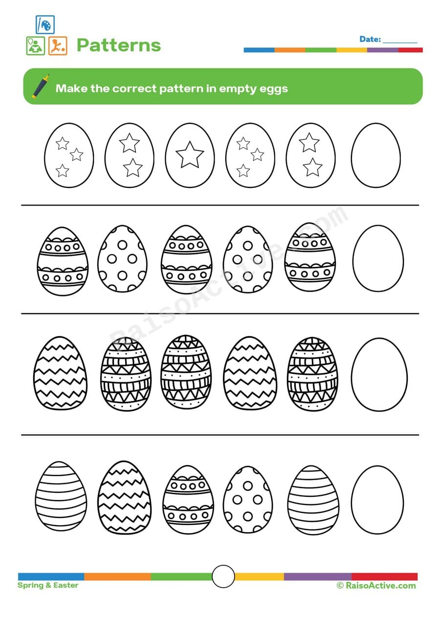 Easter Egg Patterns Worksheet for Preschoolers