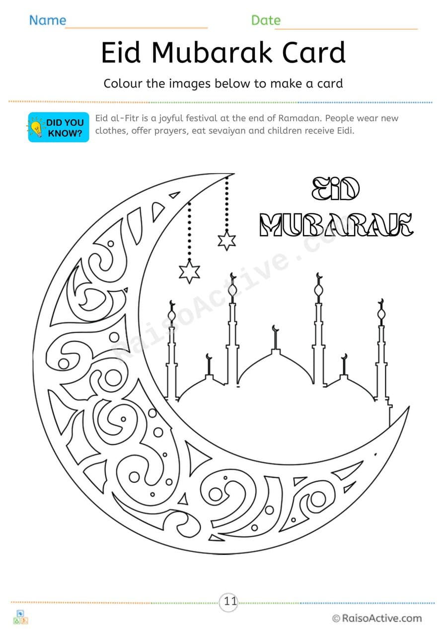 Eid Mubarak Coloring Worksheet for Kids – free printable coloring worksheet preview