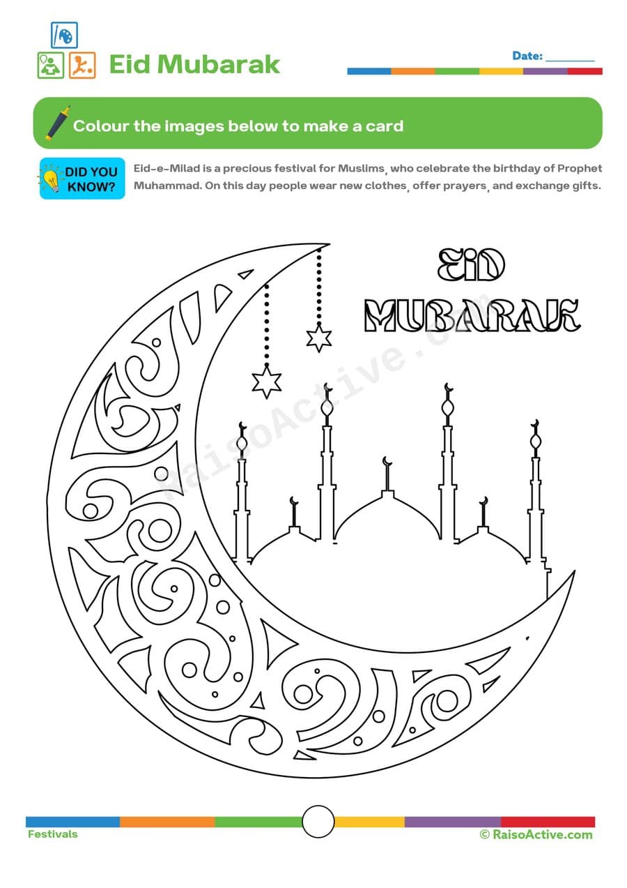 Eid Mubarak Coloring Worksheet for Kids