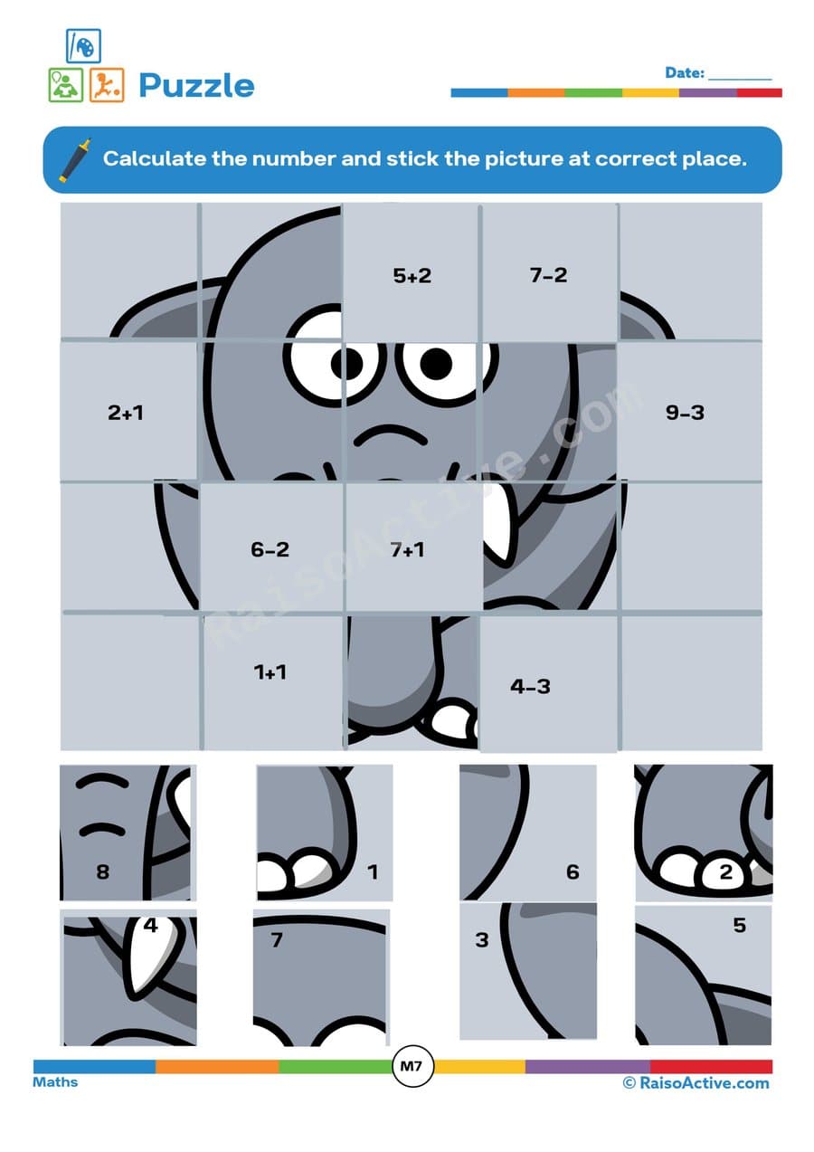 Elephant Puzzle: Math Worksheet for Preschoolers
