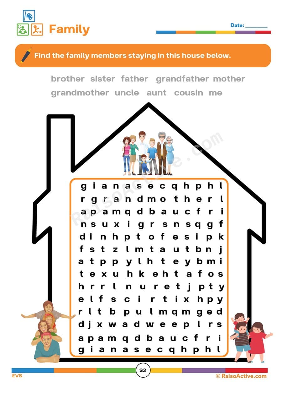 Family Word Search Worksheet for Kids