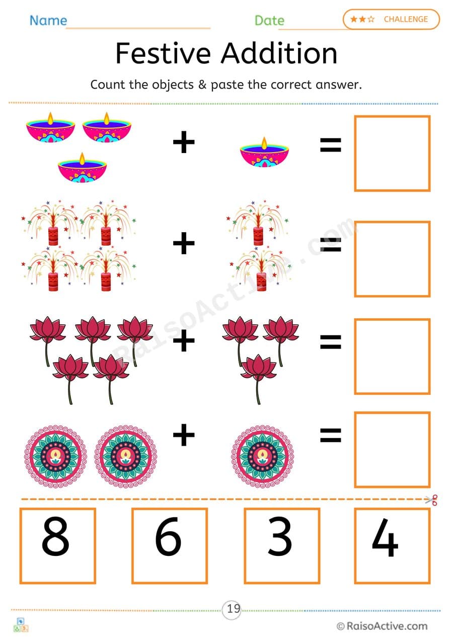 Festive Math: Count and Add Objects Worksheet – free printable math worksheet preview