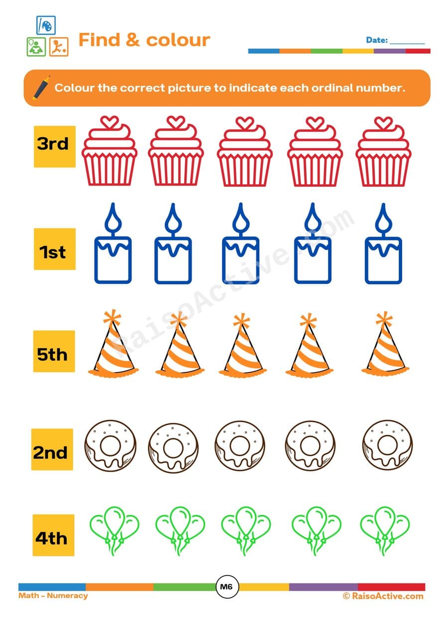 Find and Color Ordinal Numbers Worksheet