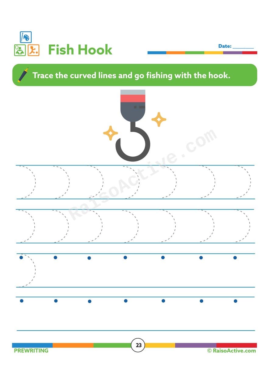 Fish Hook Tracing Worksheet for Preschoolers